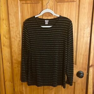 🔥Chico's Black/Gold Metallic Stripe Essential Layer Shirt, EUC